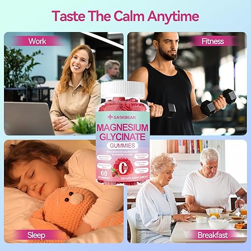Miniatura 6 de Gomitas de glicinato de magnesio de 400 mg, suplemento de magnesio vegano sin azúcar para adultos y niños con L-treonato, B6, triptófano y omega-3