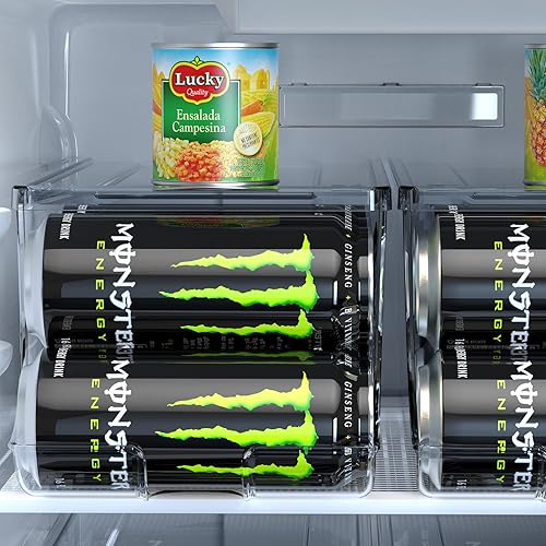 Miniatura 7 de SCAVATA Paquete de 2 organizadores de latas altas y delgadas para refrigerador, latas de refrescos grandes apilables de 16 onzas y 17 onzas,