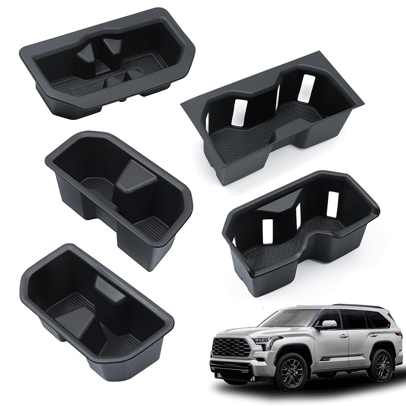 Kit de Porta-Copos para Toyota Sequoia 2023–2026, Insertos em TPE para Console Central e 2ª/3ª Fileiras, SR/Limited 8 Lugares, SENSHINE, 5 Peças