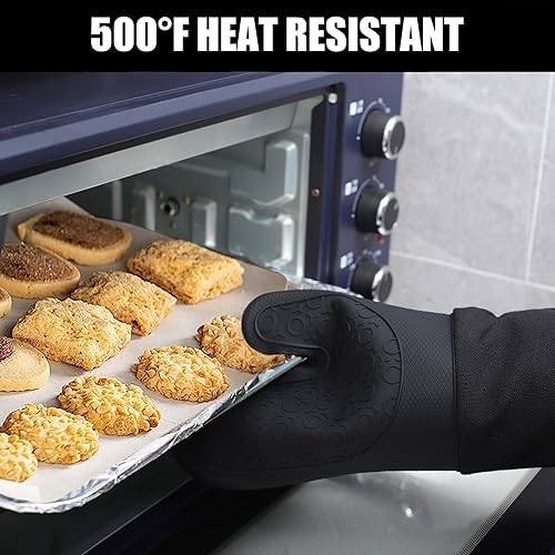Miniatura 5 de Manoplas de horno de silicona extralargas y soportes para ollas, guantes de horno de 15 pulgadas, resistentes al calor, 500 F, guantes para horno
