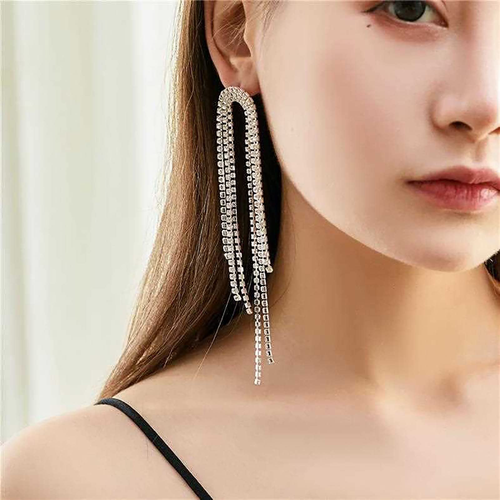 TseenYi Lungo Strass Nappe Orecchini Argento Lampadario Goccia Orecchini Brillare Cristallo Nappe Lunghe Orecchini Da Sposa Cz Gioielli Per Donne E Ragazze Regali