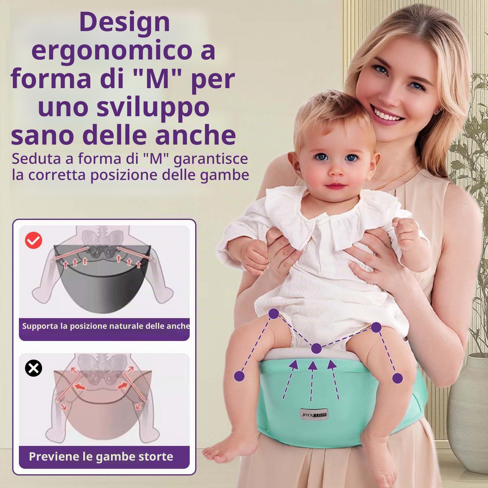 Portabebè Fisiologico da Neonato a Bambino, Fascia Portabebè Laterale con Spallone Extra Largo, Regolabile ed Ergonomico 0-36 Mesi, per Viaggi e Supporto Anca Sano (Verde)