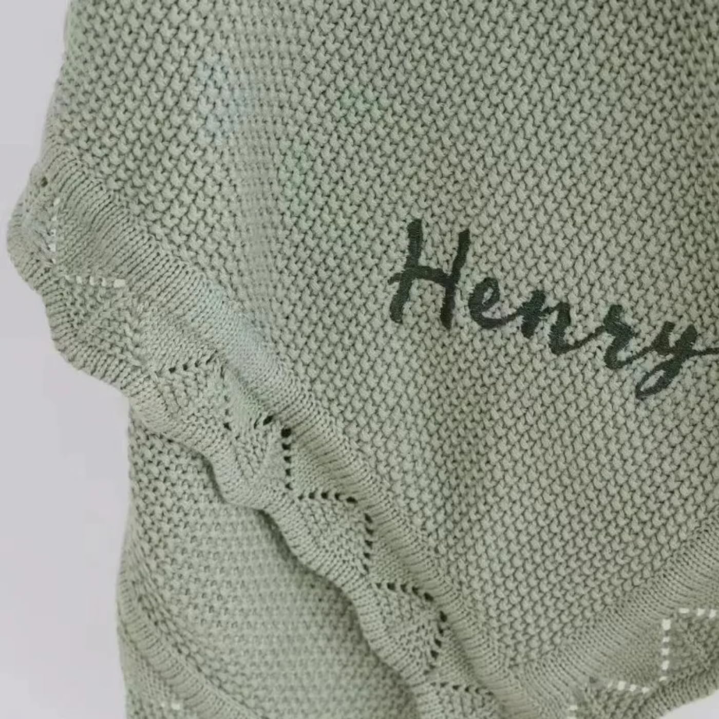 REEG Copertina per Neonato Lavorata A Maglia Personalizzata，Coperta con Nome Ricamato，Coperta per Passeggino in Maglia di Cotone (Grey Pink,Embroidered Name)