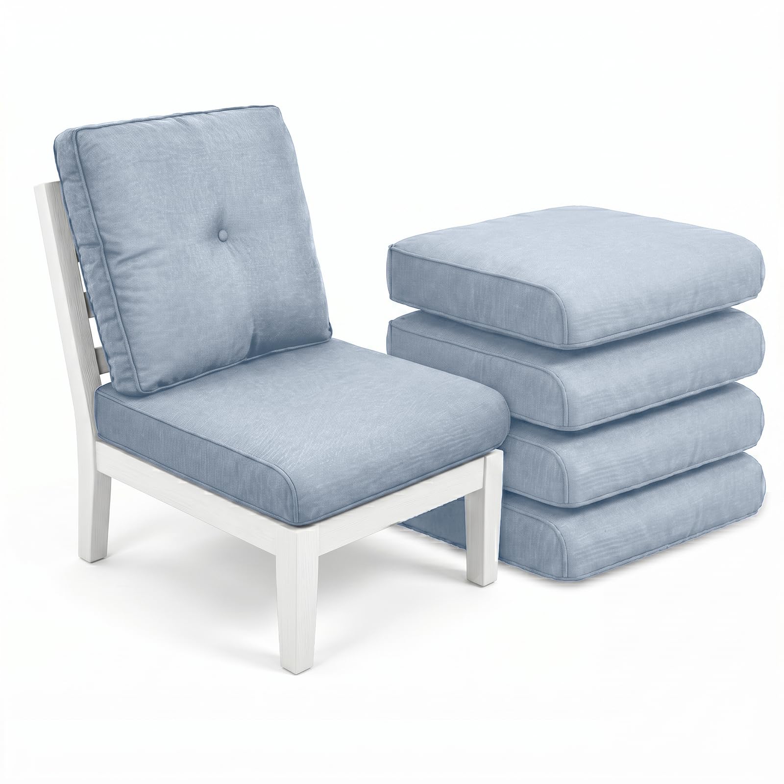 Luxury 4" Thick Outdoor Cushion Set of 5 - 22x24 Patio Furniture Cushions with 28D High-Density Foam, Water-Resistant &amp; Fade-Resistant Fabric, Removable Covers for Patio Furniture Sofa - Baby Blue