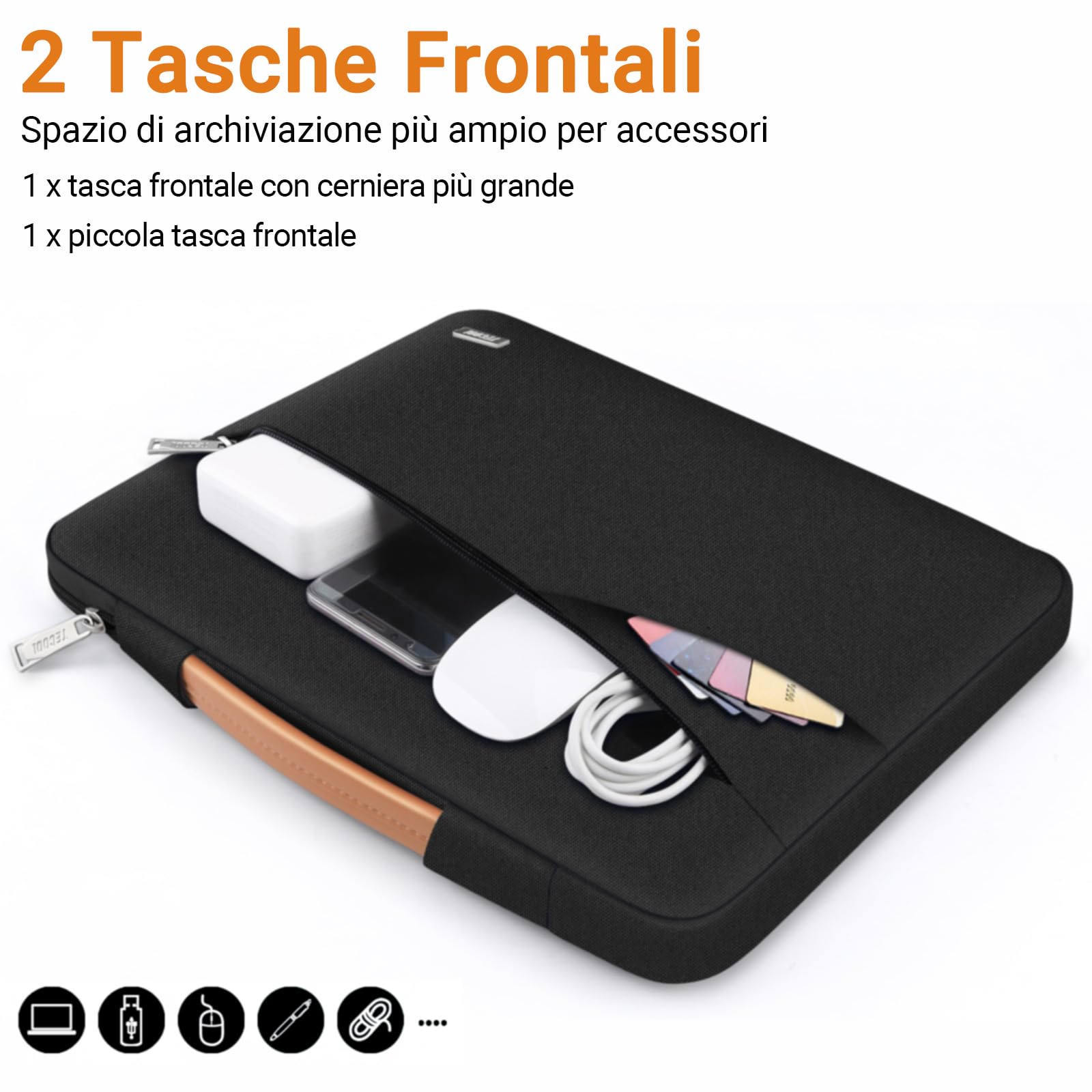 TECOOL 14 Pollici Custodia PC Portatile per 14'' HP Dell Acer ASUS Lenovo Thinkpad Ideapad Chromebook Notebook, MacBook Air 15 M2 M3 M4 2023-2025 Custodia Protettiva Laptop Borsa, Nero