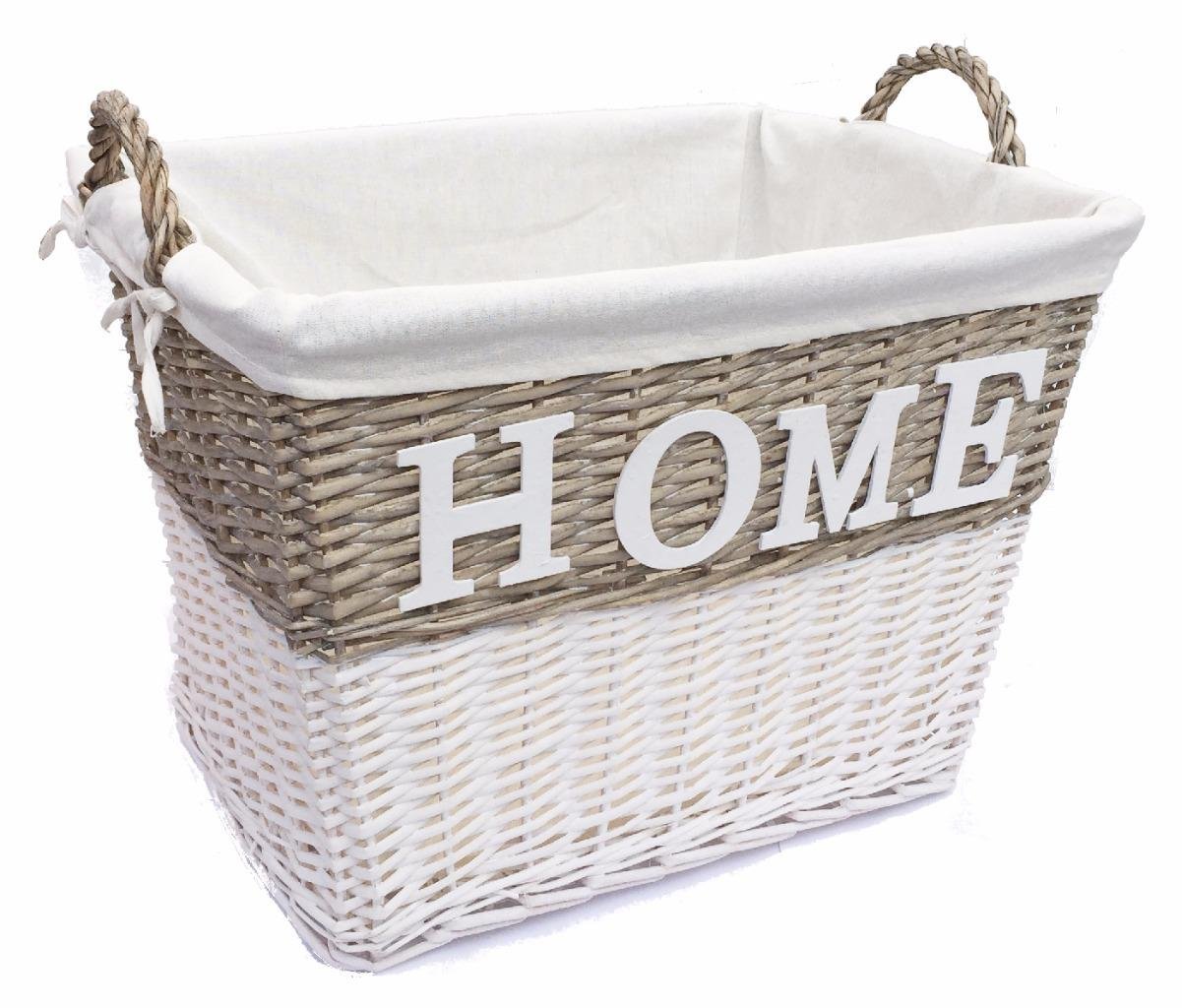Topfurnishing White Shabby Chic Wicker Storage Home Log Hamper Laundry Basket With Handles[Xlarge 61X46x49cm] (Xlarge 61X46x49cm)