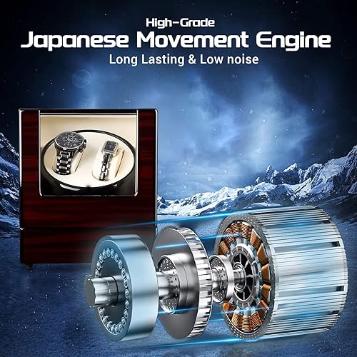 Miniatura 7 de Uten Caja automática para reloj de madera, caja de almacenamiento de reloj de lujo, enrollador de reloj doble con motor silencioso, 4 modos