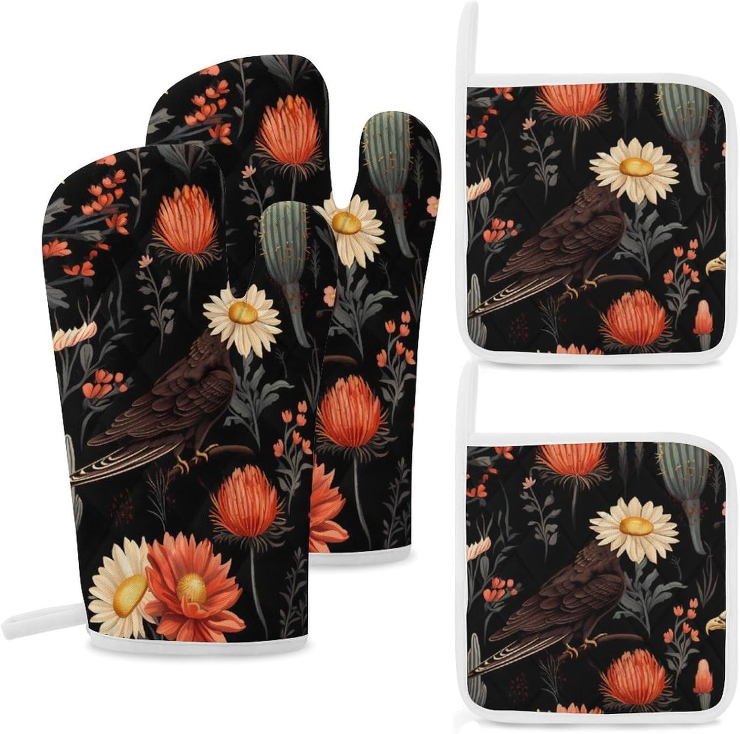 Eagle Cactus 4 Pcs Oven Mitts and Pot Holders Set High Heat Resistant Long Kitchen Oven Glove Potholders