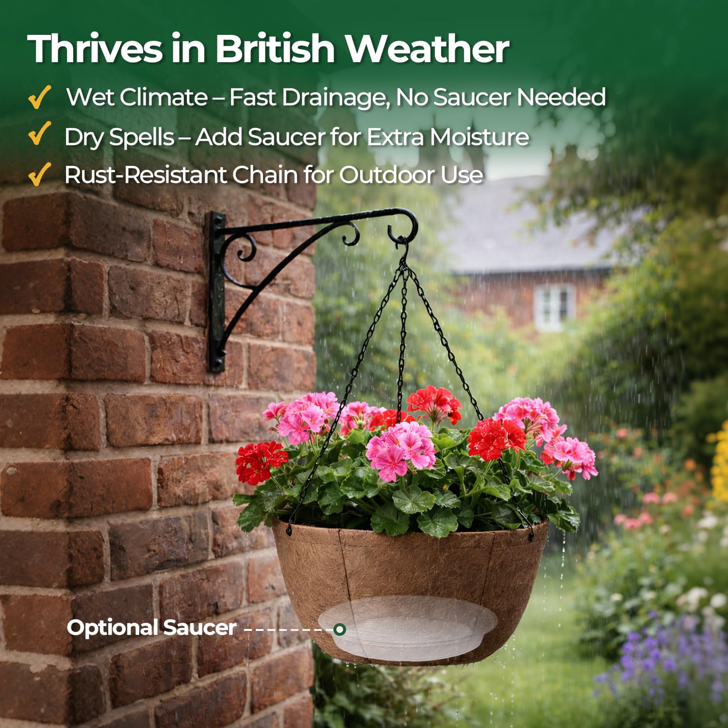 T4U Hanging Baskets Outdoor 4 Pack 30.5cm, Breathable Fabric Hanging Plant Pot with Tray to Catch Excess Water, Hanging Planter with Rustproof Chains for Growing Flowers & Plants Patio Porch Garden — view 4