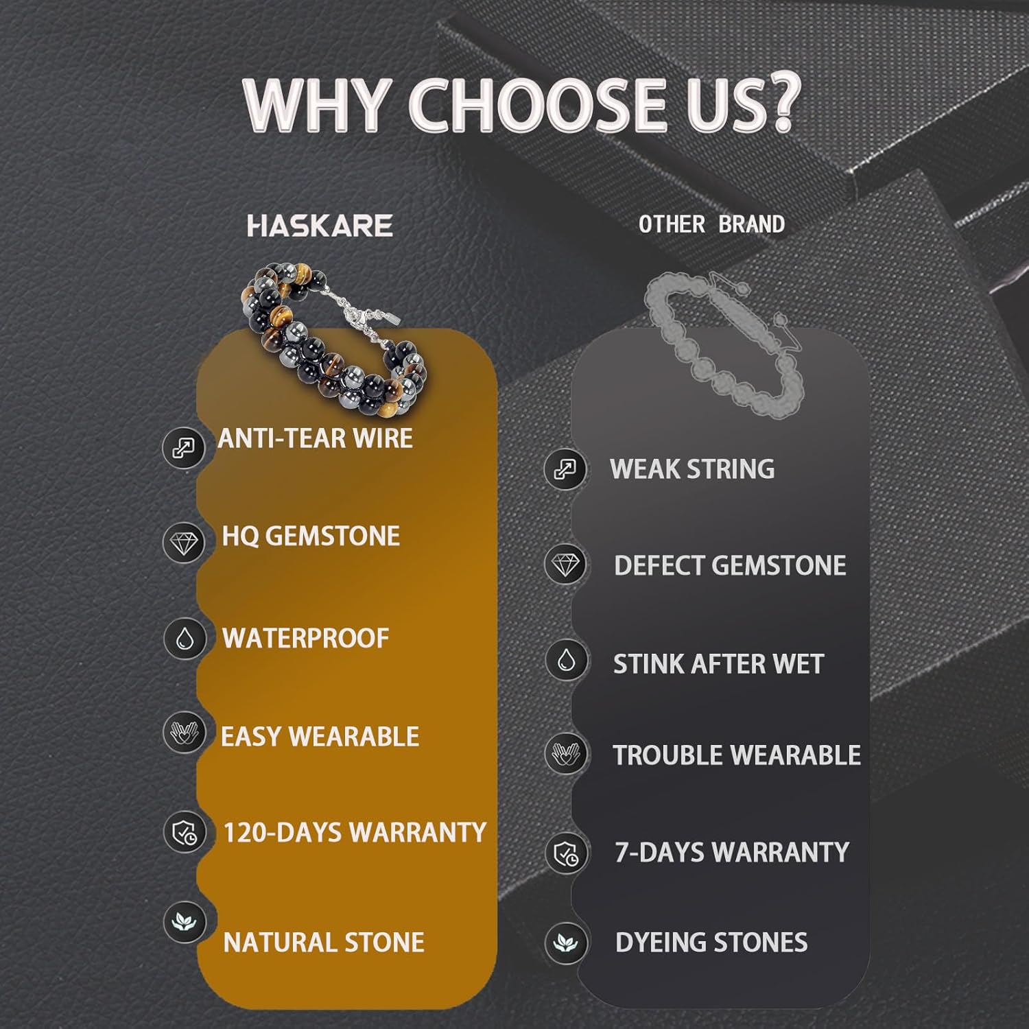 HASKARE Mens Tigers Eye Bracelet, Natural Stone Double Tiger Eye Adjustable Durable Wired Beads Bracelet for Men Premium Protection Gemstone Men Jewelry for Gift Christmas Father's Day - Image 7