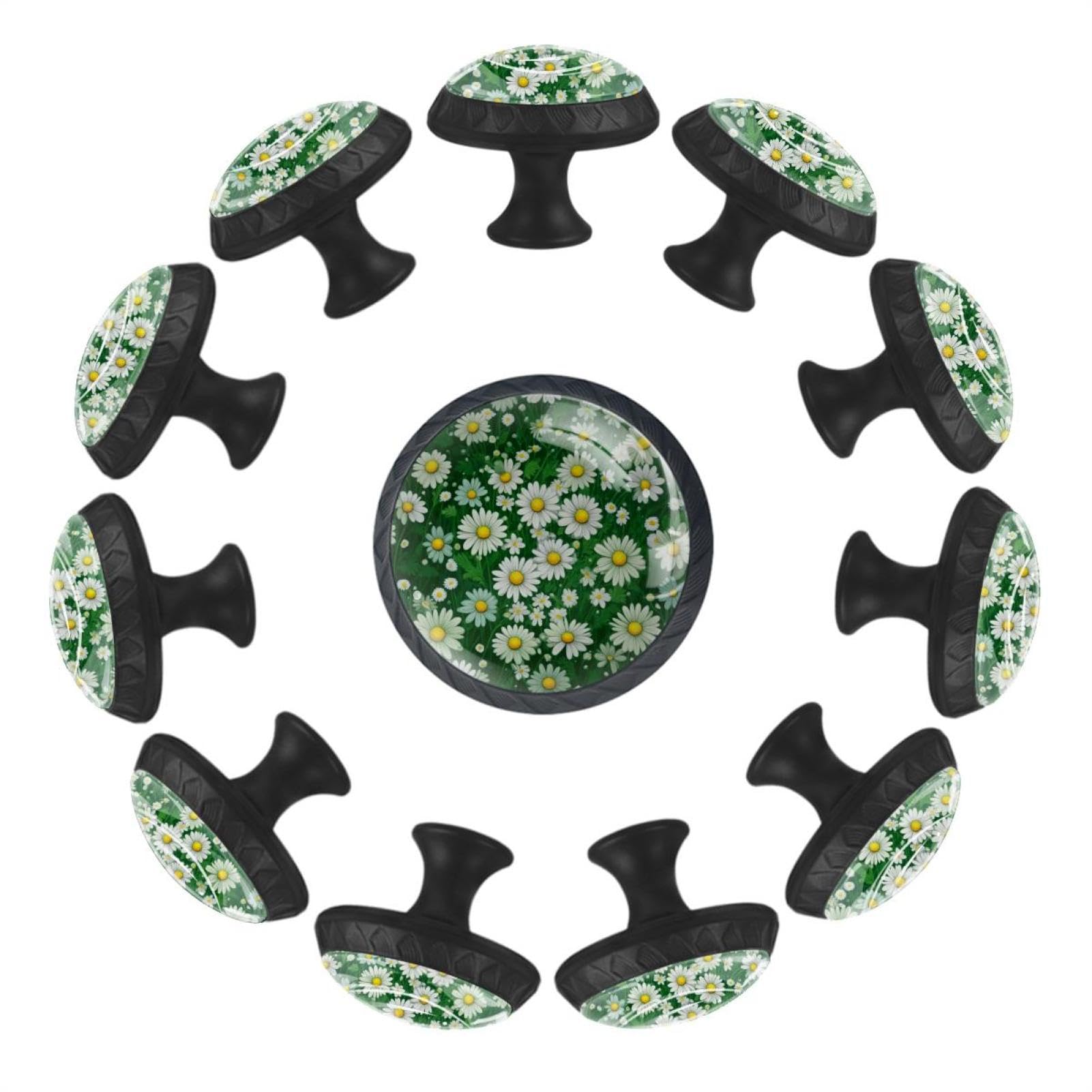 Boutons de tiroir en verre marguerite (Lot de 12) pour boutons de meuble de cuisine et d'armoire
