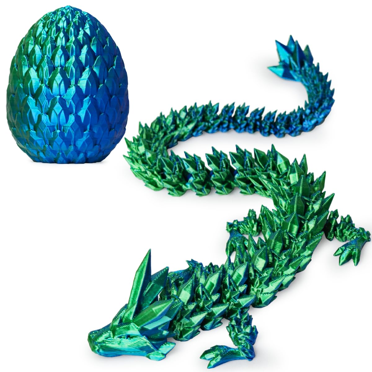 AUMEILLER 3D Printed Dragon,3D Printed Dragon with Egg,Fidget Eggs Gift for Kid(Laser Blue Green)