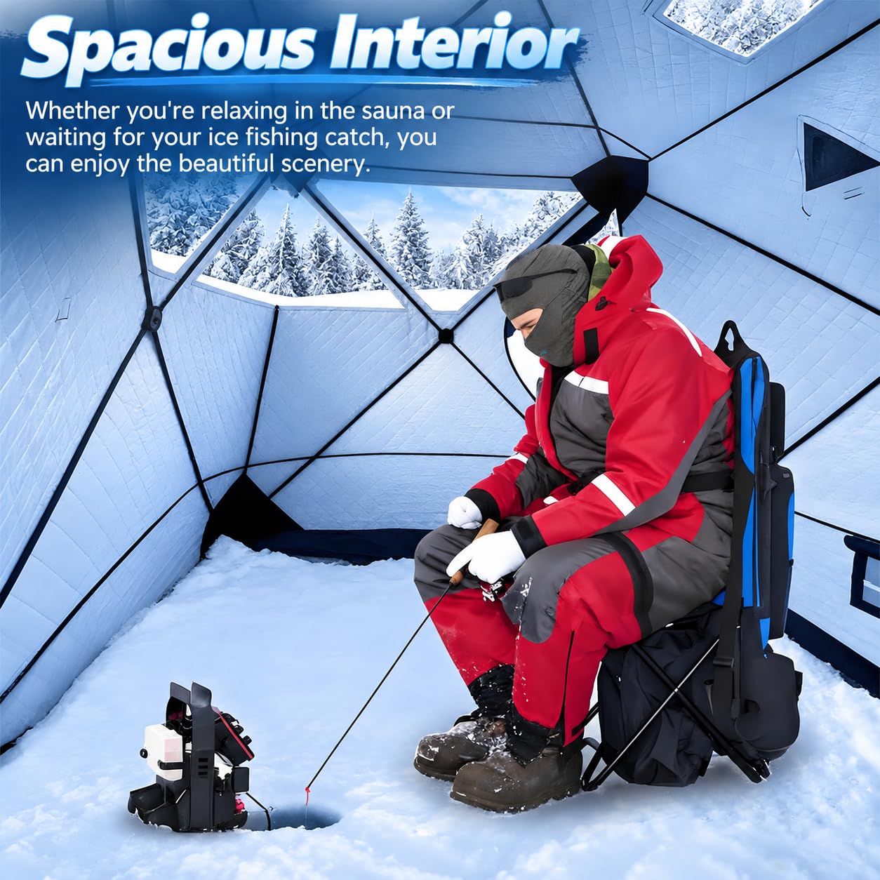 Tenda Sauna da Esterno, Riparo Isolato per Pesca sul Ghiaccio 3-5 Persone 1.8mBlack