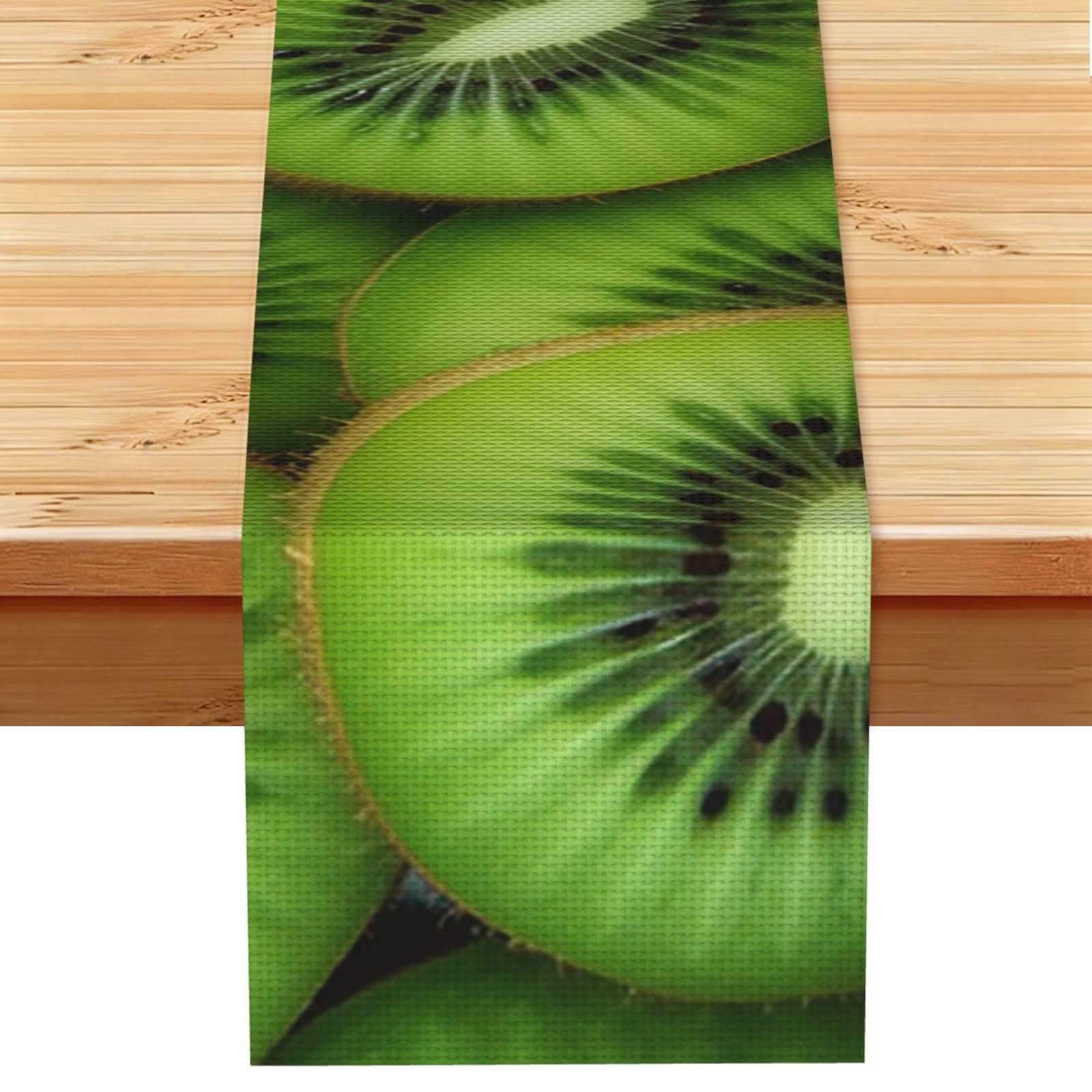RLDOBOFE Slices of Fresh Ripe Green Kiwi Table Runner 13x72 Inch Cotton Linen Table Linen Washable Farmhouse Tablecloth Modern Abstract Art Kitchen Dinning Table Decoration for Home Party Decor