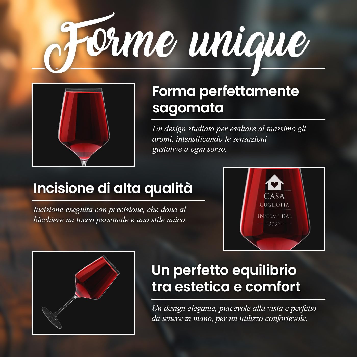 Maverton 6 Calici da vino Rubino XL - incisione personalizzata - 530 ml - in vetro - ideali per il vino rosso e bianco - idea regalo per la coppia - la nostra casa