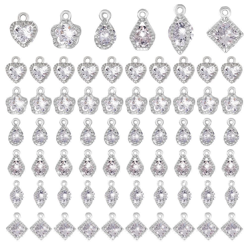 Juego de 60 dijes de aleación de circonio de plata, corazón, flor, ojo de caballo, lágrima, cuadrado, dijes de cristal para aretes, pulseras, collares, joyería