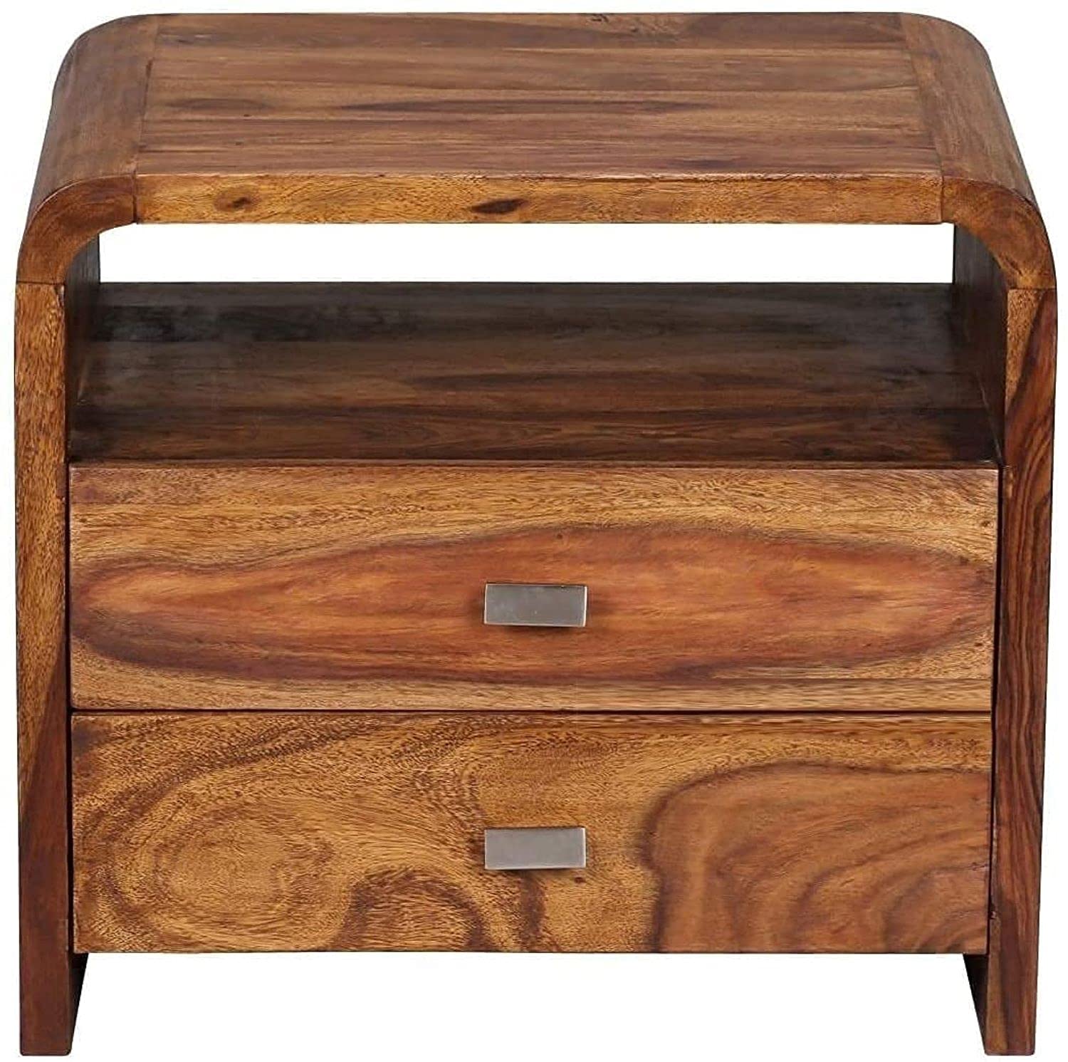 Sheesham Wood Bed Side Table with 2 Drawer and Shelf Storage Wooden Nightstand End Table for Bedroom Home (Brown Finish) Already Assembled