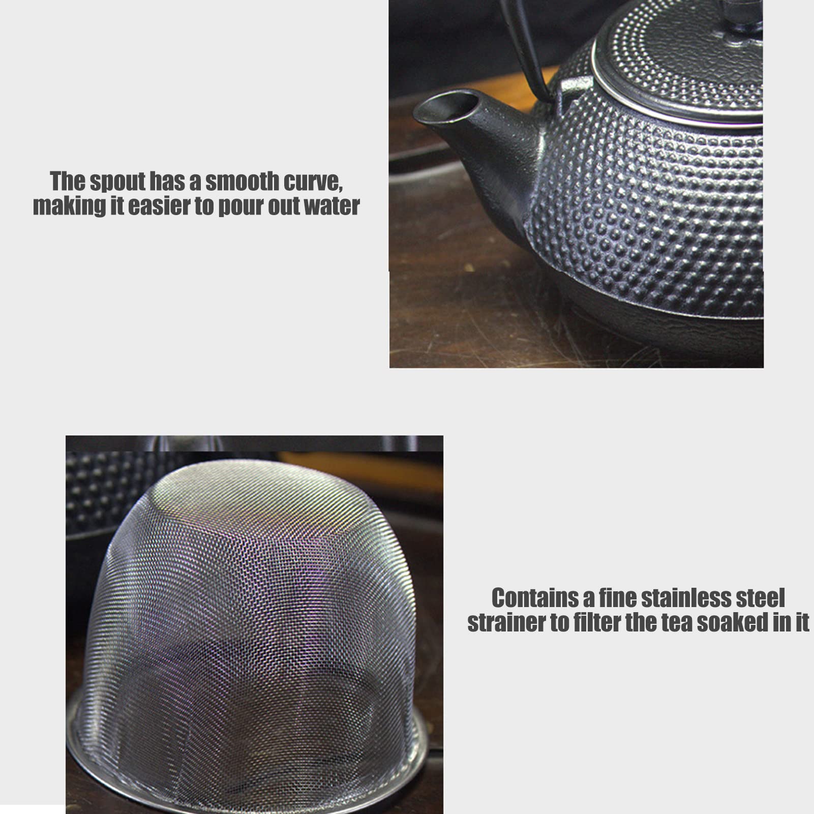 Aramox Juego de Tetera de Hierro Fundido, Juego de Tetera Japonesa de 800 Ml con 2 Tazas, de Hierro Fundido para Hervir y Preparar, de Estufa Negra Grabada para Amantes del té, Uso Familiar