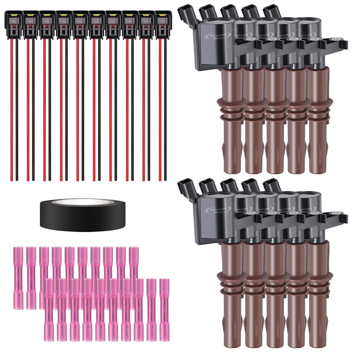 Set of 10 Ignition Coils &amp; Pigtail Connector Wiring Harness Kit Compatible with Ford F250 F550 Super Duty F650 F59 6.8L V10 Replacement for 8L3Z-12029-A DG521
