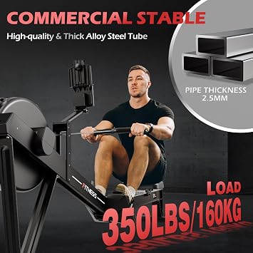 PASYOU Rowing Machine, Air Resistance Rowing Machines for Home Use 10 Gears Adjustable, Super Silent Rower Machine with Bluetooth & Smart Monitor(350LB Weight Capacity) PR70