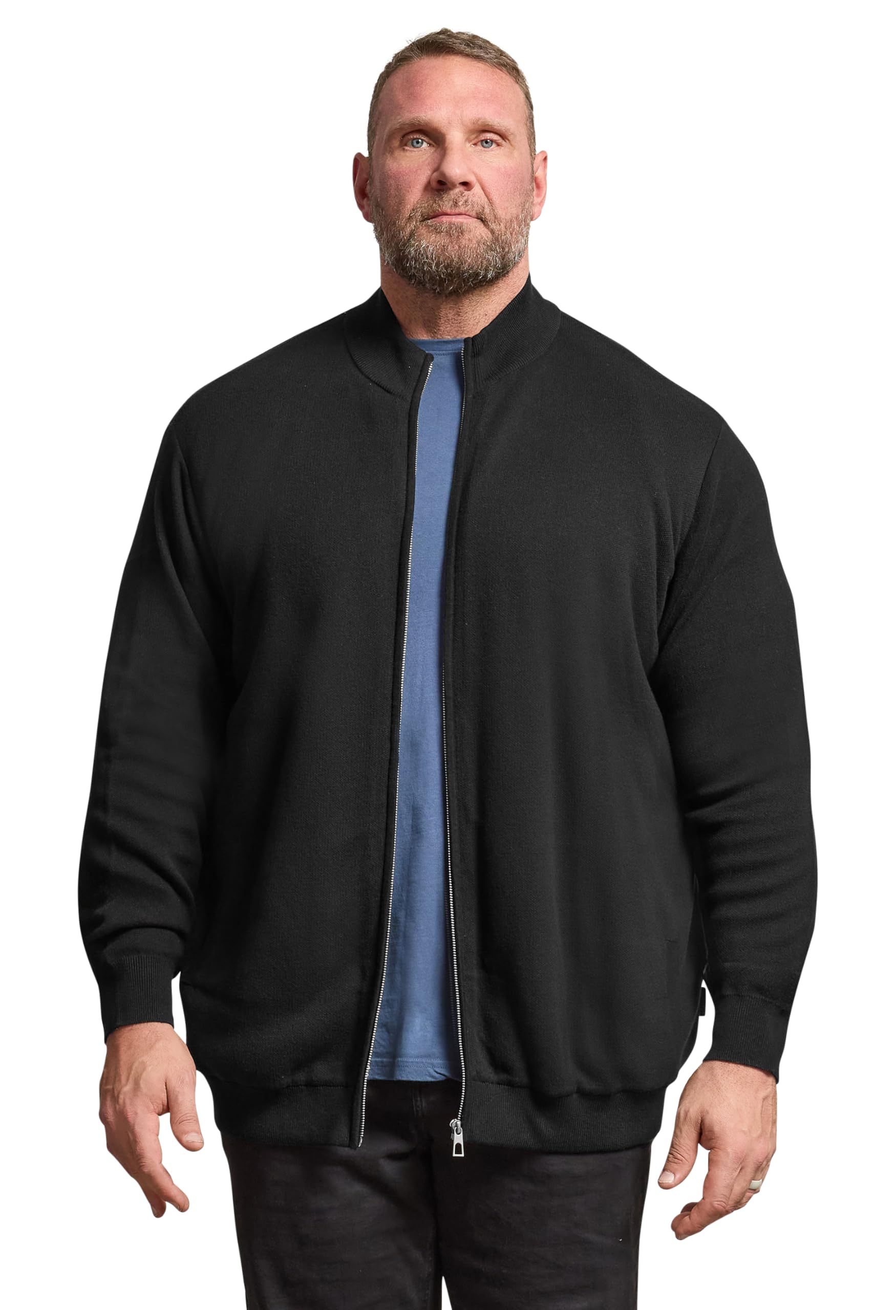 Badrhino Men's Black Big & Tall Knitted Borg Zip Up - Plus Size Curve