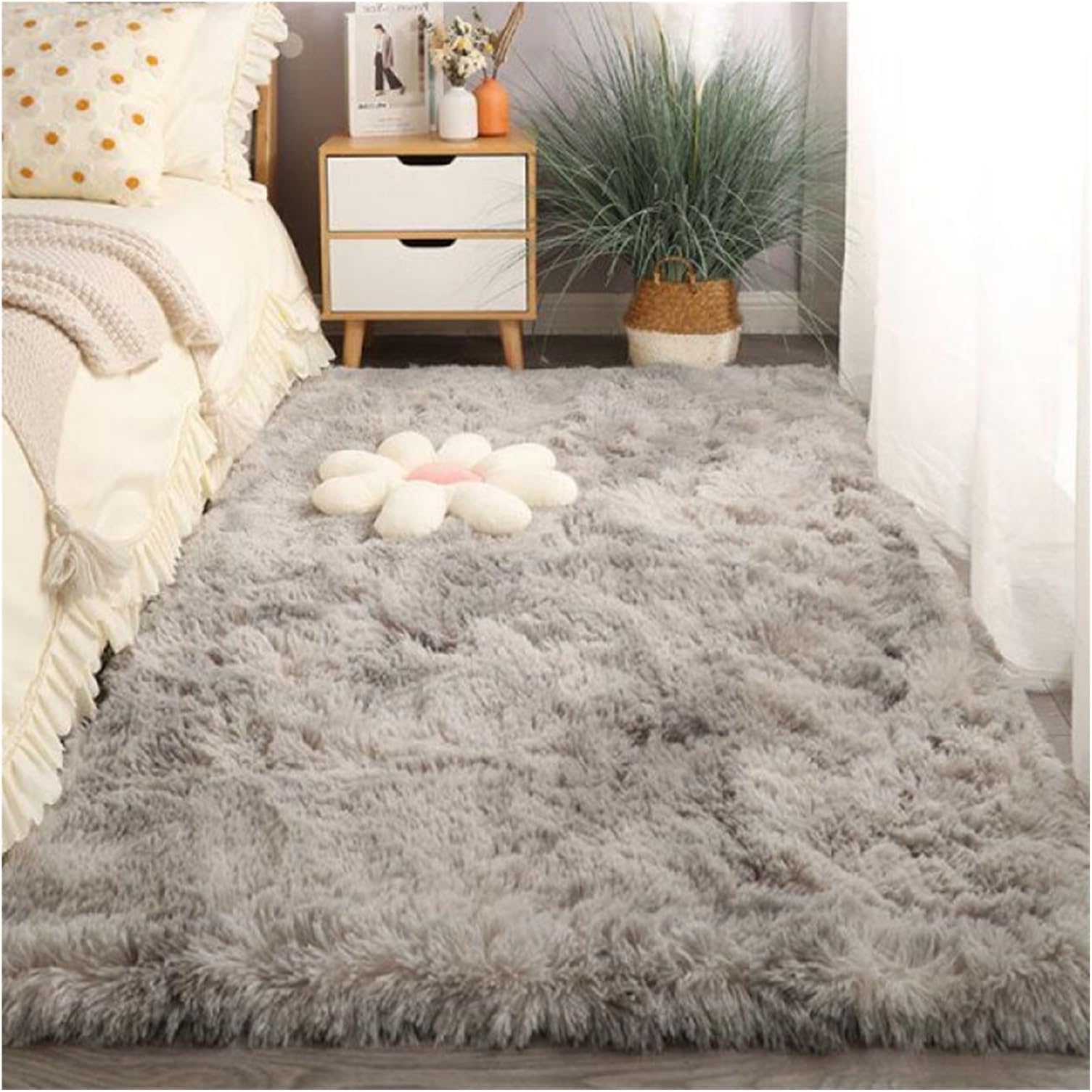 Soft Fluffy Area Rug 50 x 200 cm Wool Carpet Cold Floors Fleece Chair Cover for Bedroom Sofa Floor Dining Room, Light Grey