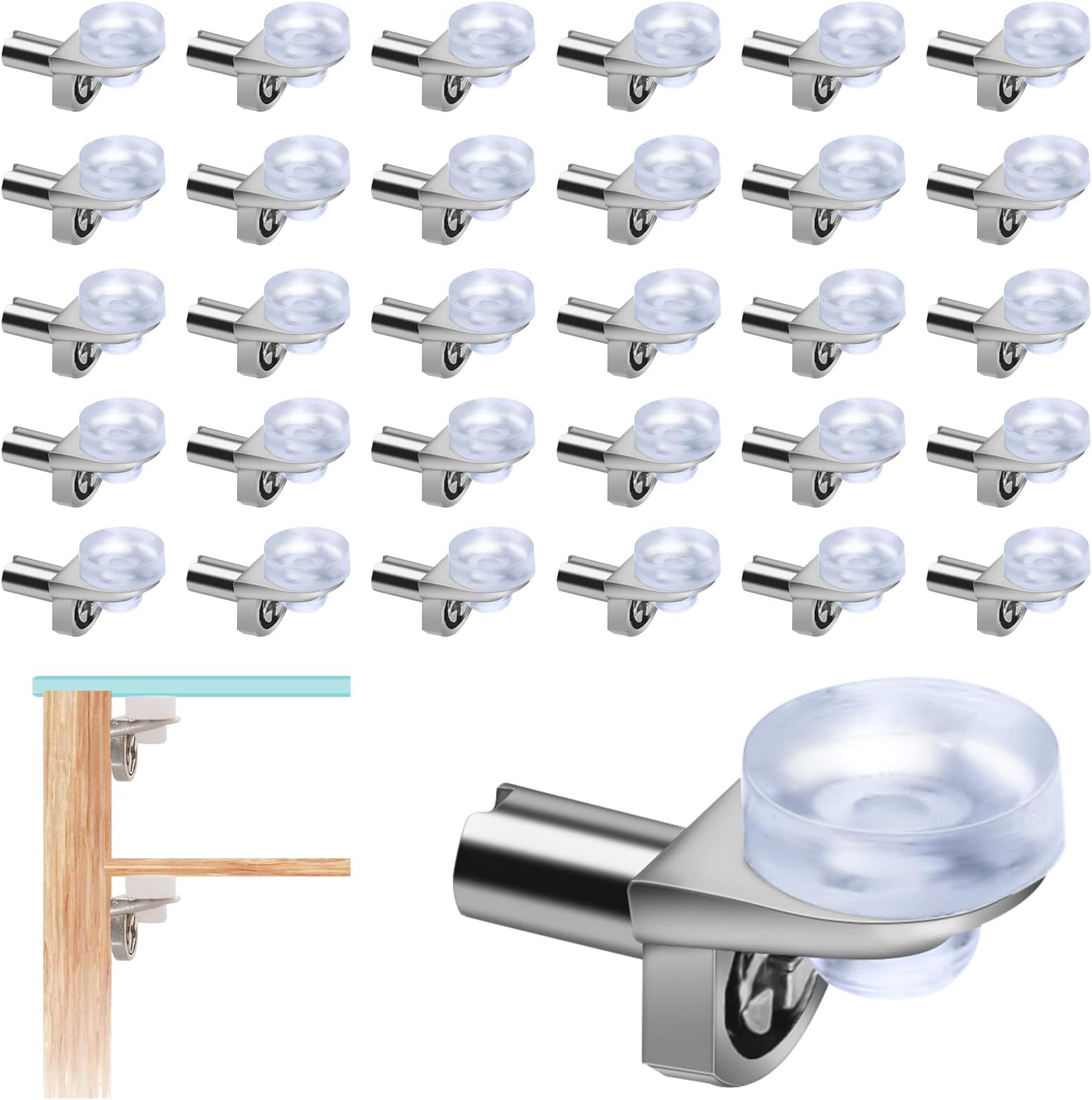 THETAG Shelf Support Pegs, Glass Shelf Supports 5mm, Metal Shelf Pins with Rubber Sleeve