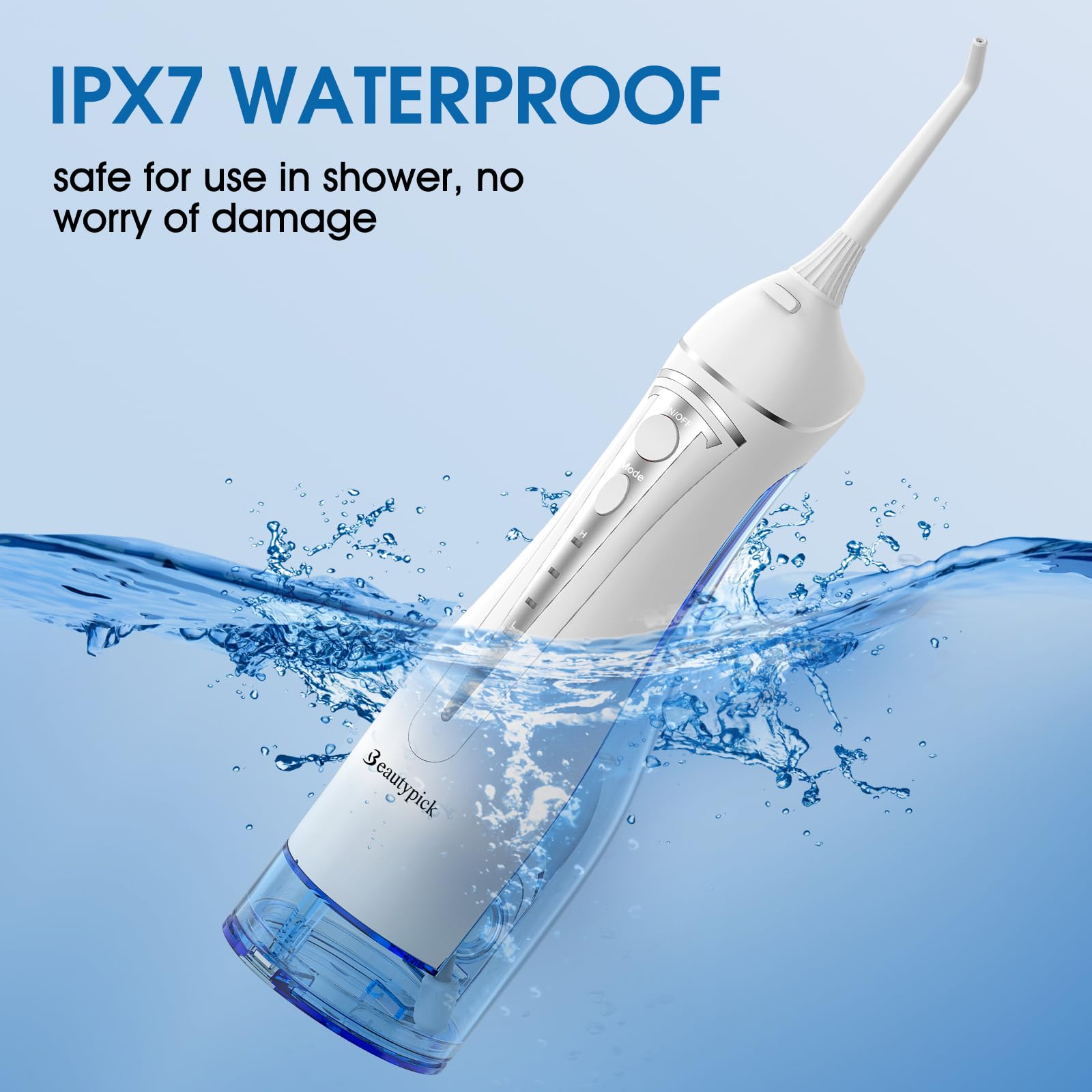 Hydropulseur dentaire : Irrigateur buccal portable sans fil 300 ml rechargeable nettoyant d'irrigation de voyage IPX7 étanche pour nettoyage des dents Blanc