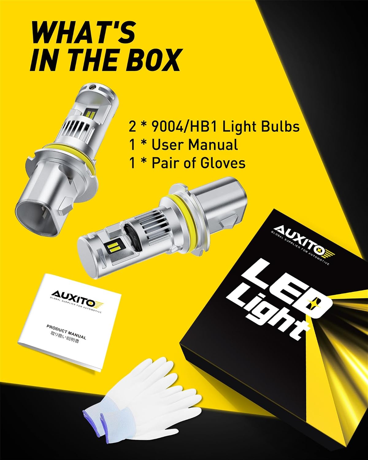 AUXITO 9004 LED Bulbs 6500K White 84,000LM Mini Size Plug and Play,2PCS | 1000% Brightness, IP68 Waterproof for Snow & Rain, 360° Shadow-Free Beam, CANbus Error-Free, OEM Fit Non-Polarity