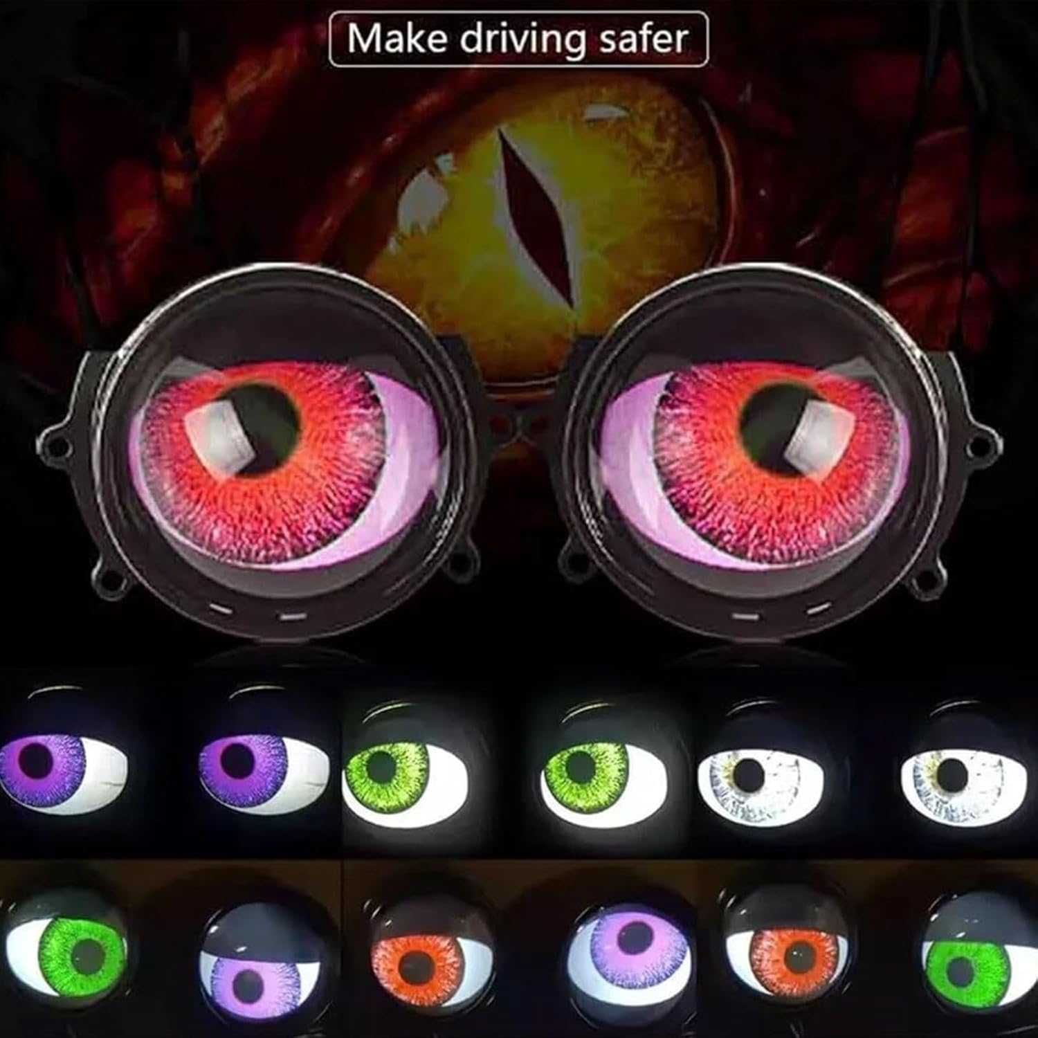 Devil Eyes Light For Cars, Led Dynamic Big Eye Lights, Eyes Light For Cars, Devil Eyes Automotive Light Bulbs, 6 Modes Adjustable Eye Color Demon Eye Headlights, For Any Car Model, With Remote Control