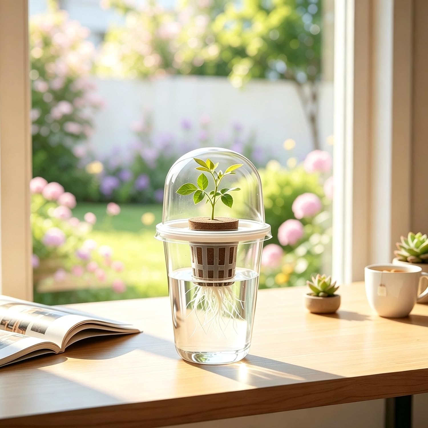 1Pack Transparent Self Watering Hydroponic Plant Cup Desktop Flower Pot