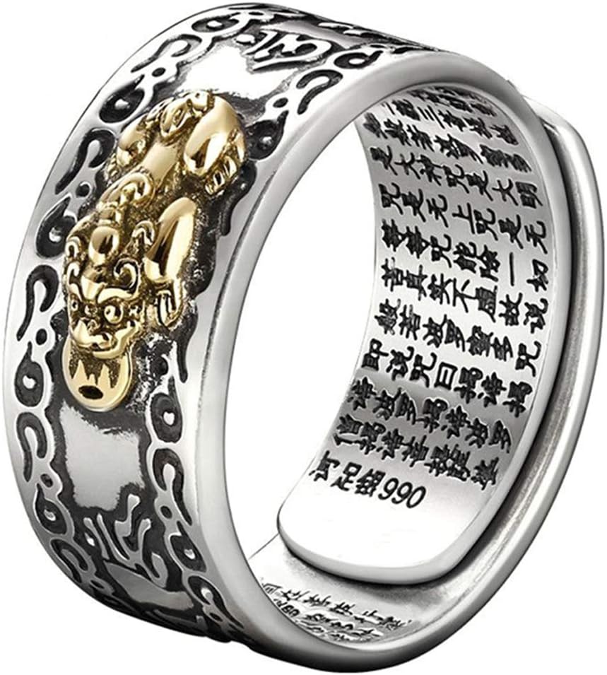 Feng Shui PiXiu Mantra Protection Wealth Ring Amult Pi Xiu Adjustable Ring for Men Boy Women Girls Father's Day Mother's Day