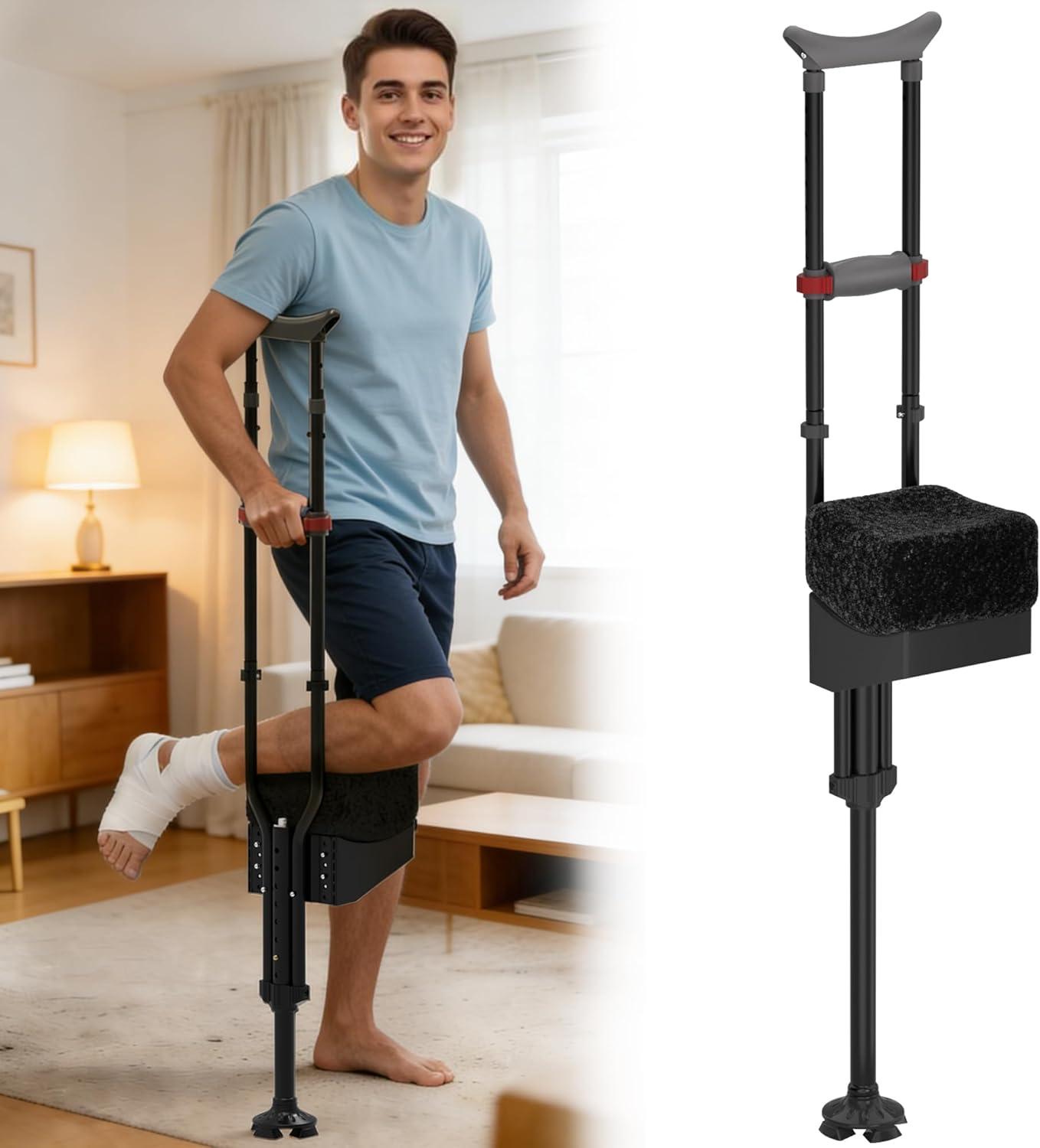 Knee Crutch for Adults with Adjustable Safety Kneepad | Non-Slip Mobility Aid for Left or Right Leg | Comfortable Peg Leg Alternative for Foot & Ankle Surgery Recovery, Leg Injury Support
