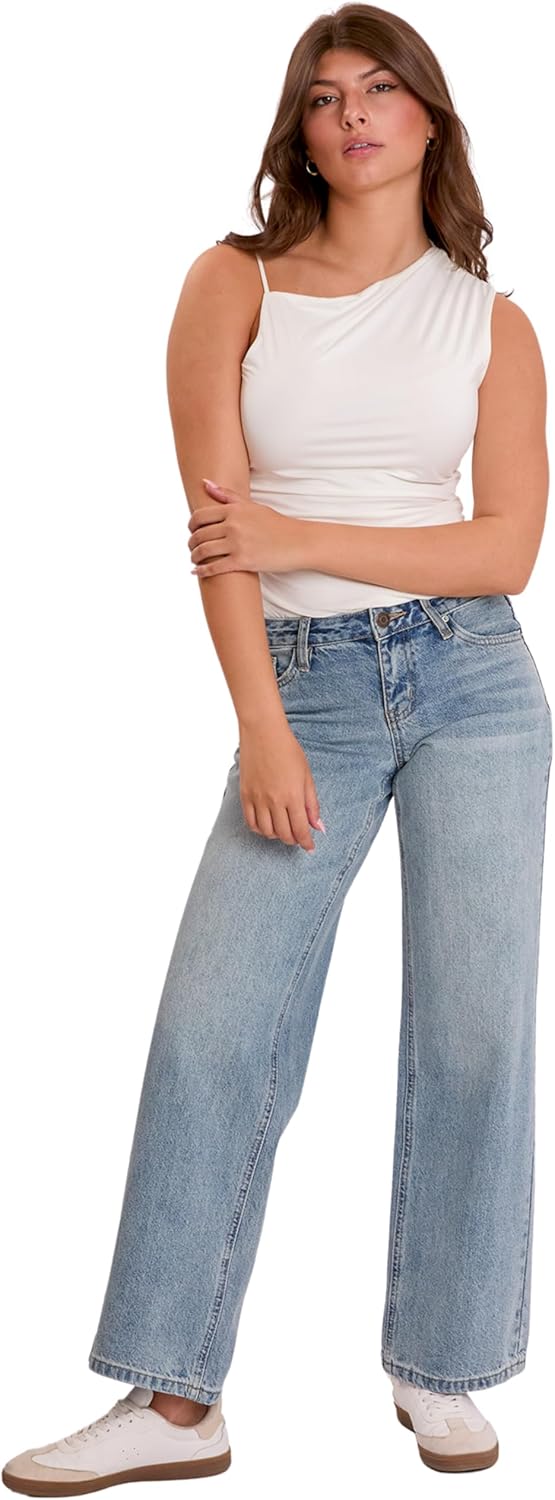 YMI Womens Jeans Women's Low Rise Brittany Loose Wide with Bow Print, P046076 - Image 4