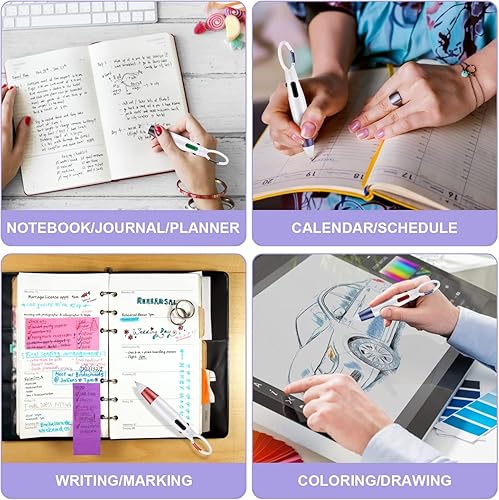 Miniatura 5 de Bolígrafos retráctiles, 4 unidades, 4 en 1, multicolor, bolígrafos retráctiles de 0.039 pulgadas con clip de mosquetón, bolígrafos de regalo para