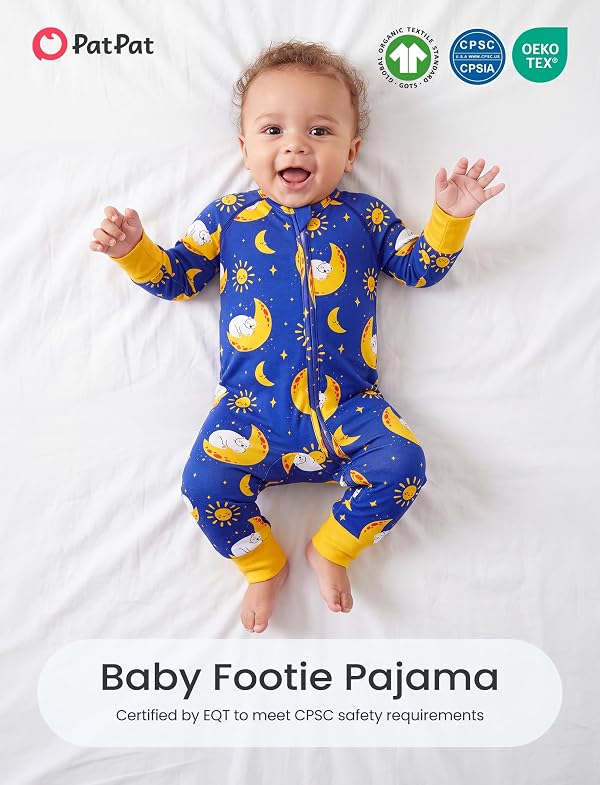 PATPAT Organic Cotton Baby Pajamas, Snug Fit Footie with 2-Way Zipper by PATPAT - Used condition - Image 2