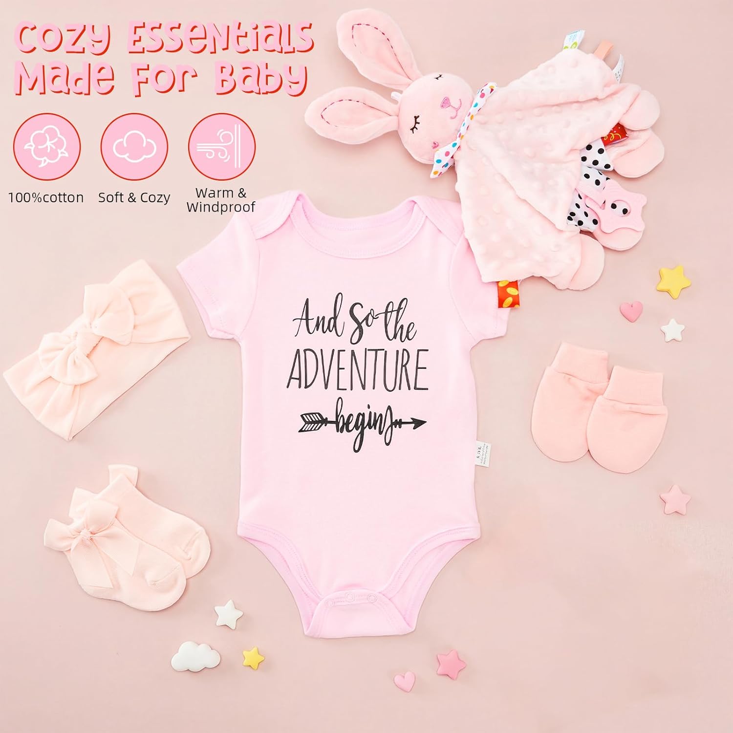 13Pcs New Mom Gifts for Women, Newborn Gift with Swaddle Blanket & Pink Bunny, Baby Gift Basket for Couple, New Parents, Baby Shower, Gender Reveal, First Time Mom & Dad Essentials