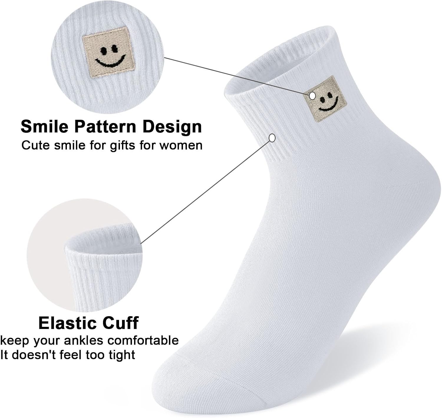 Women Ankle Socks Cute: 6/10 Pairs Funny Smile Face Gifts Socks - Cotton Sock for Low Cut Shoes
