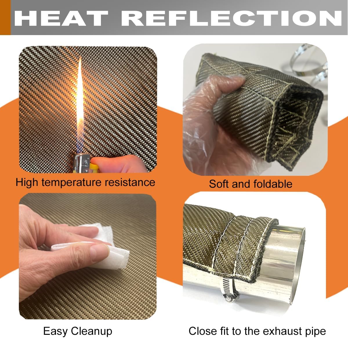 Titanium Pipe Heat Shield 6" x 24.4'' Exhaust Heat Shield Motorcycle Heat Guard Cover Wrap with 5 PCS Stainless Steel Clamps