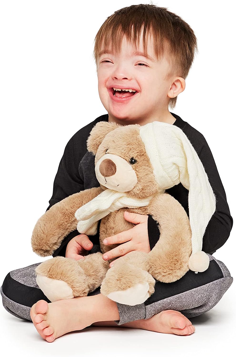 Enesco Kalidou Holiday Teddy Bear with Scarf and Sleeping Cap Plush Stuffed Animal, 17 Inch, Brown