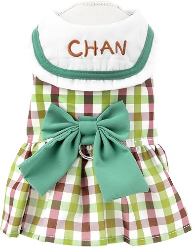 Miniatura 5 de SMALLLEE_LUCKY_STORE Vestido de arnés para perro a cuadros multicolor con lazo para perros pequeños, gatos, niñas, vestido de verano con anillo en