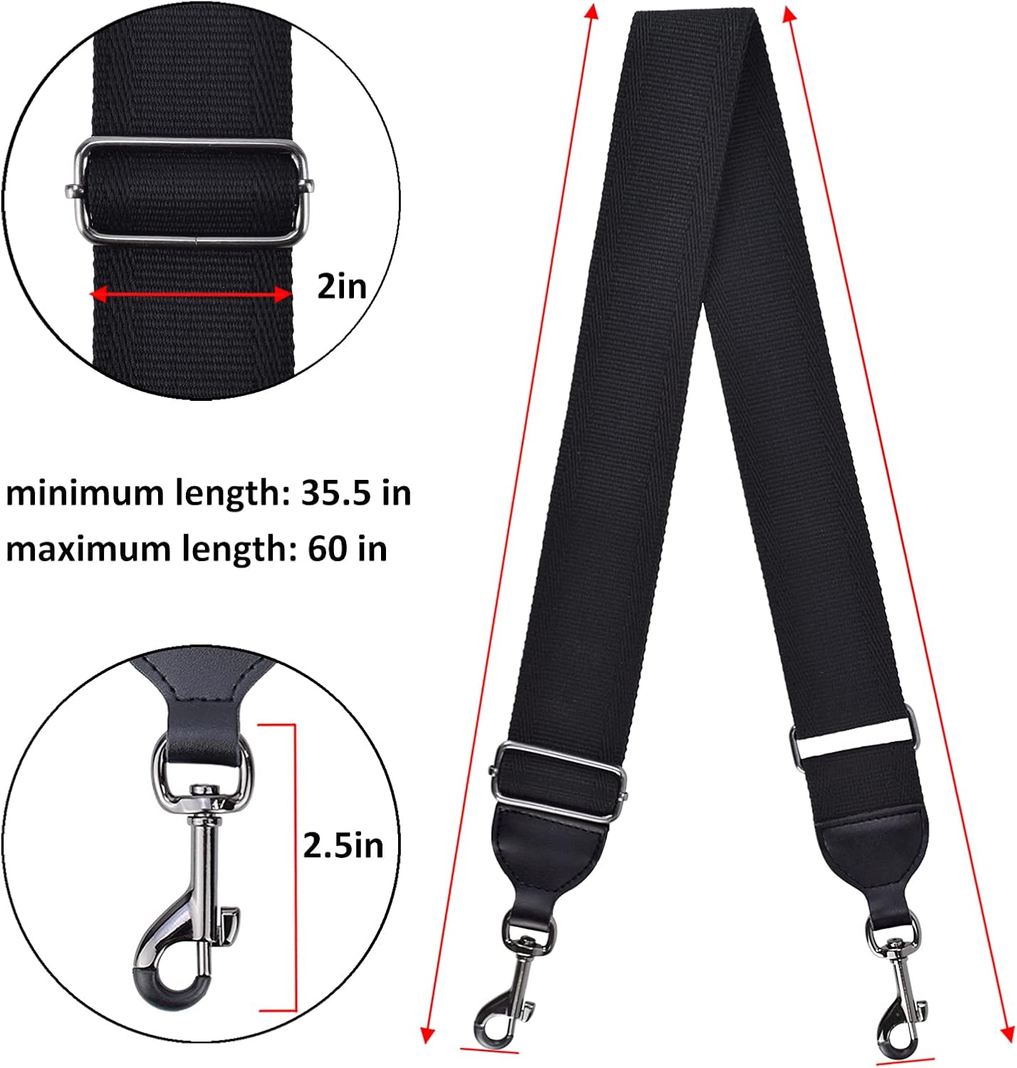 CLOUDMUSIC Banjo Strap Guitar Strap For Handbag Purse Jacquard Woven With Leather Ends And Metal Clips(Black)
