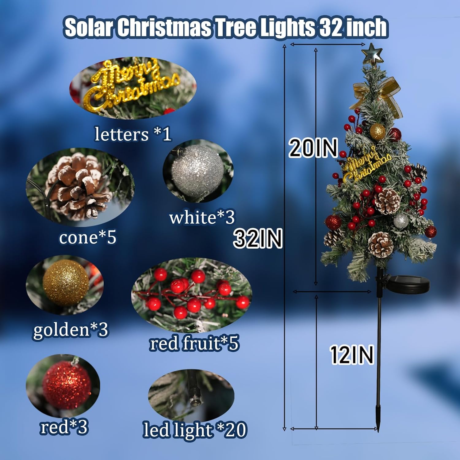 2 Pack Solar Christmas Tree Outdoor Christmas Decorations, 32in 40 Led Light 2 Modes Outdoor Waterproof,Solar Powered XmasTree for Garden Yard Pathway Lawn Cemetery Decoration