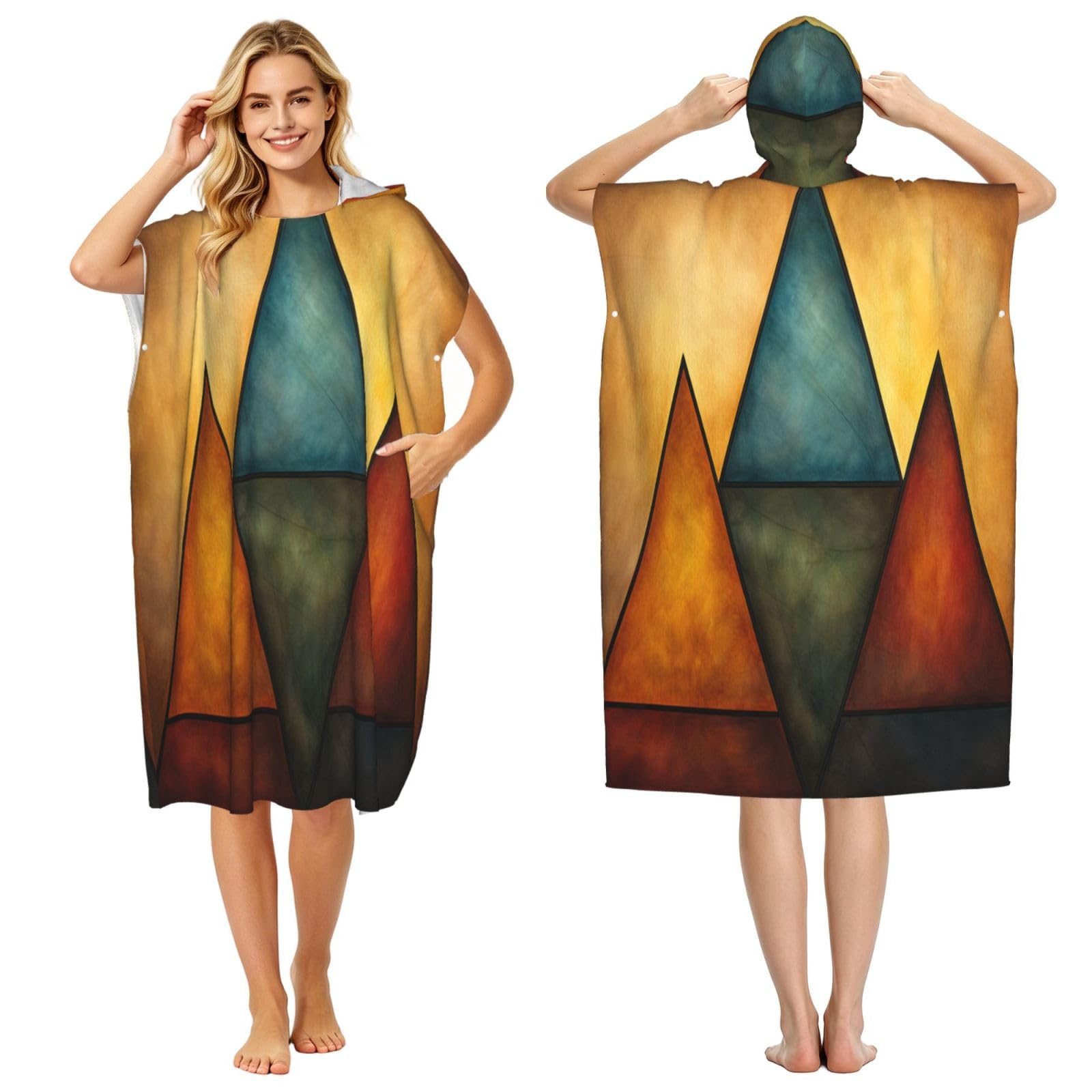 DTHKJNLSF Pyramid Painting Adult Hooded Beach Poncho Towel