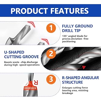 Pocket Hole Drill Bits 9.5mm(3/8”), 2Pcs HSS Twist Step Bit Set for Wood