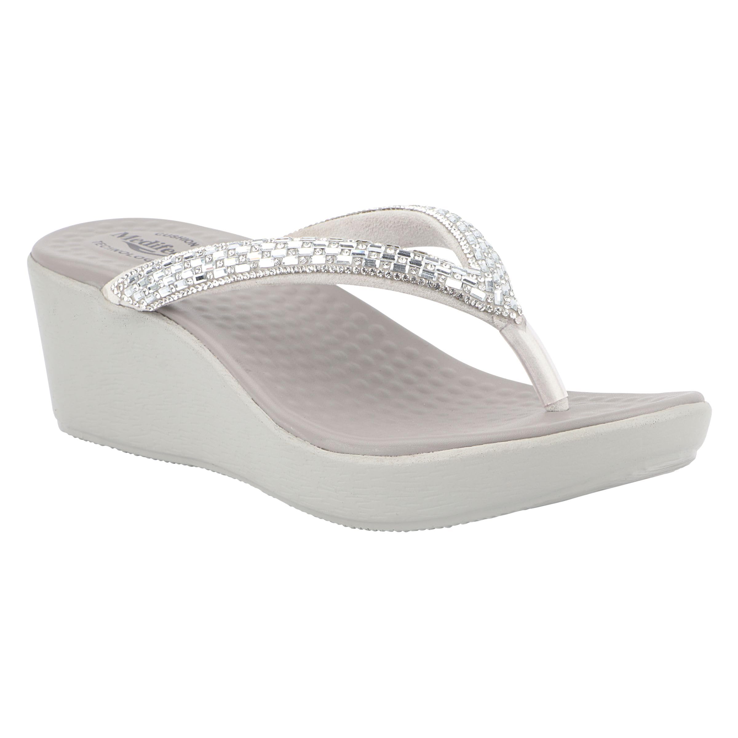Medifeet Slip-On Wedges Sandals II Rhinestones and Crystals Sandals II Cushion Fashion Sandals For Womens (GREY, 5) (B0D4DZT72R) Amazon Price History, Amazon Price Tracker