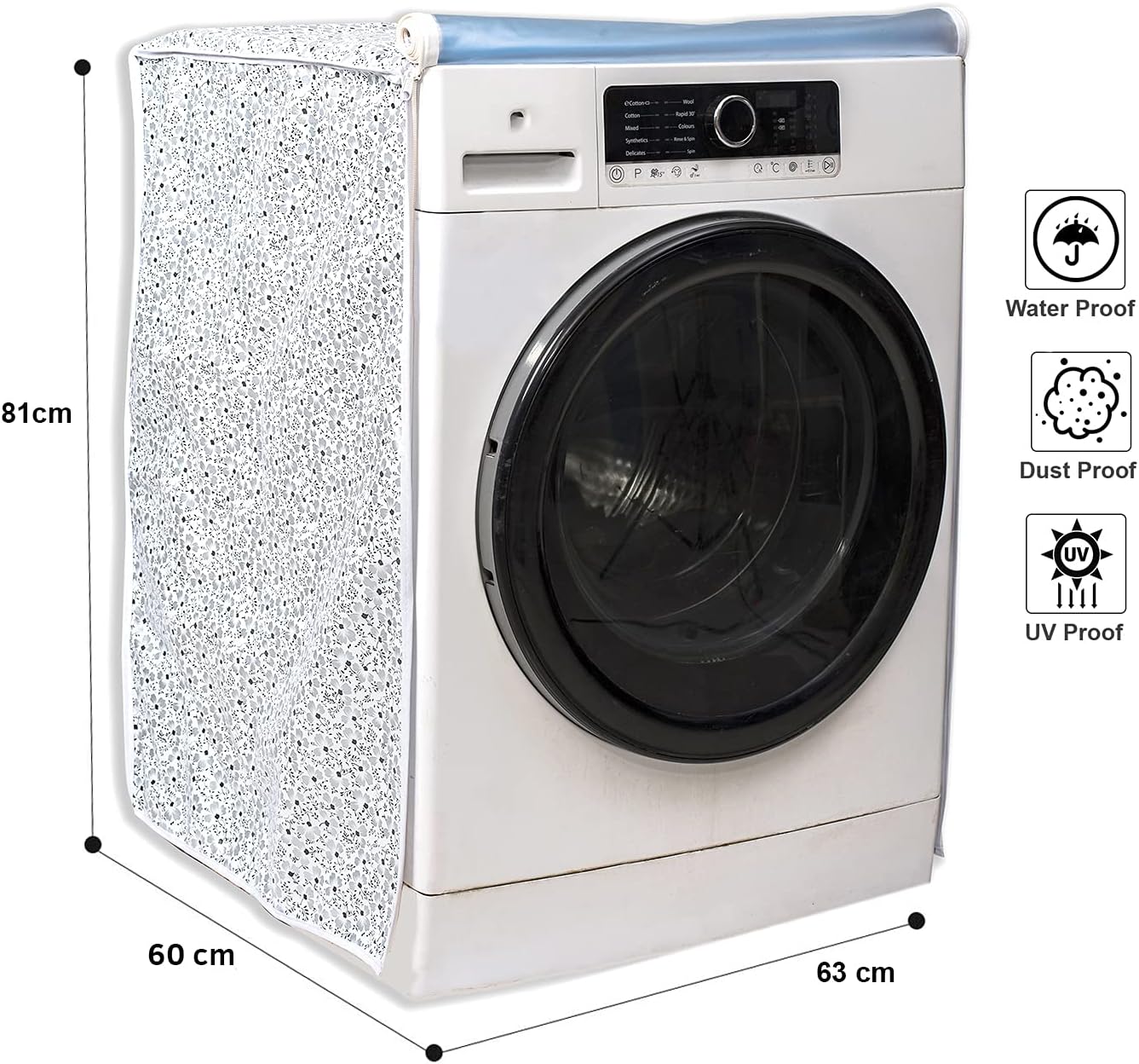 Classic® Front Load Washing Machine Cover Suitable for LG 7 Kg & 7.5 Kg (60cmsX63cmsX81cms, White & Grey)