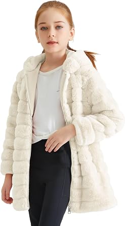 Giolshon Girls Faux Fur Fleece Jacket Sherpa Fuzzy Hoodie Winter Coat with Full Zip Fluffy Outerwear 2169
