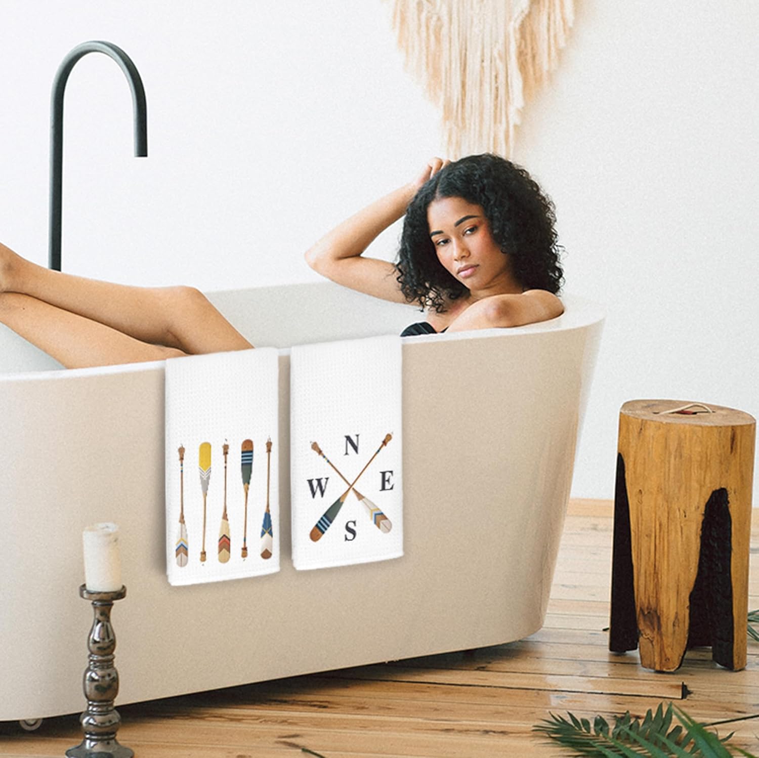 JINYO Boat Oar Nautical Kitchen Towels Set of 2, Lake House Beach House Decor Hand Towels for Bathroom, Coastal Dish Towels Tea Towels for Kitchen, Nautical Beach Bathroom Kitchen Decor, 16x24 Inch - Image 2