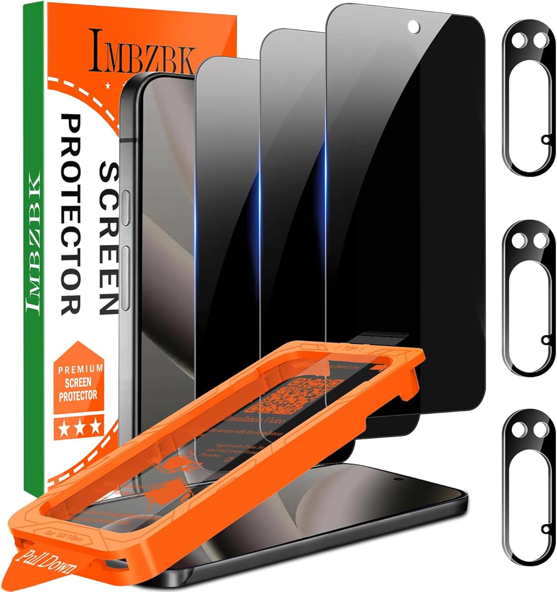 IMBZBK [Auto-Dust Removal] 3 Pack Privacy Screen Protector for Google Pixel 10 Pro [Phone Case Friendly], 3 Anti Spy Tempered Glass Camera Lens Protector Accessories, Military Grade Shatterproof